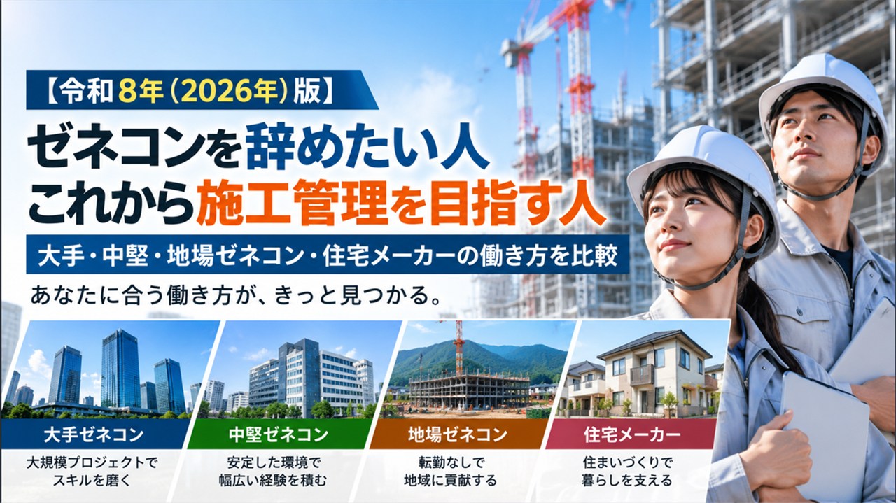 ゼネコンを辞めたい人・これから施工管理を目指す人に向けた建設業界の仕事選びを表すイメージ